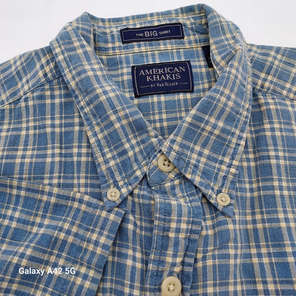 American Khakis By Van Heusen Mens Blue Plaid Button Down Shirt  Size M‎